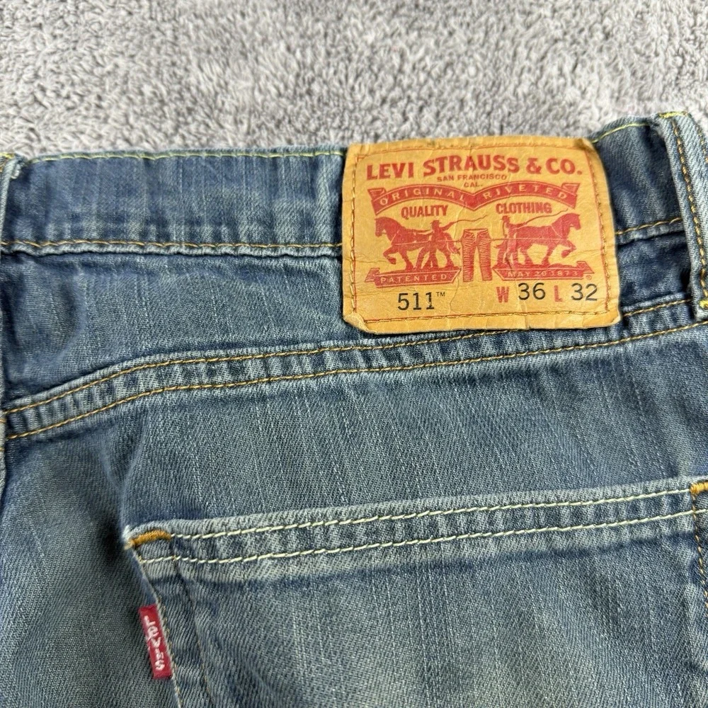 Levis 511 Slim Fit Skinny Jeans‎ Mens 36x32 Blue Medium Wash Mid Rise